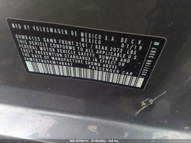 3VWCB7BU5KM148447 Volkswagen Jetta S/se/r-line