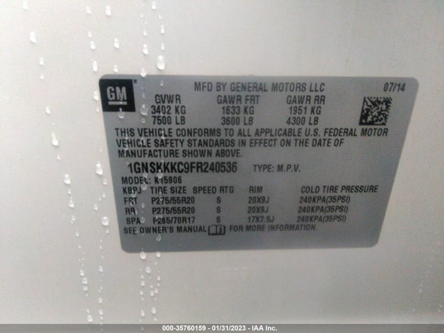 2015 Chevrolet Suburban, VIN: 1GNSKKKC9FR240536