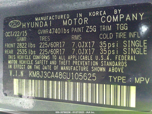 2016 Hyundai Tucson, VIN: KM8J3CA48GU105625