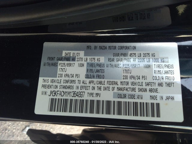 2021 MAZDA CX-5 TOURING VIN: JM3KFACM1M1364897