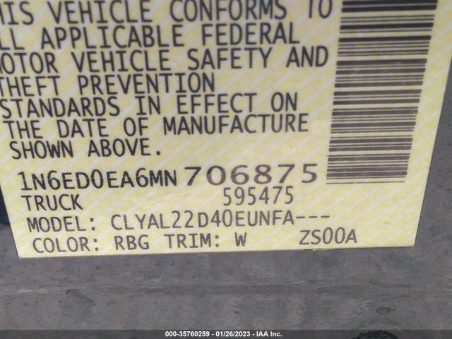 2021 Nissan Frontier, VIN: 1N6ED0EA6MN706875