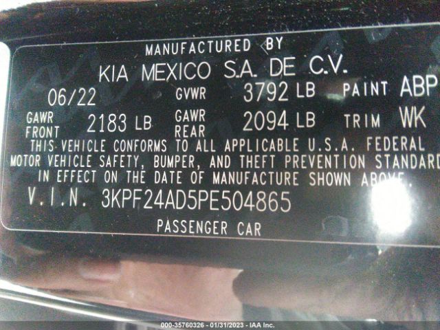 3KPF24AD5PE504865 KIA Forte Lxs