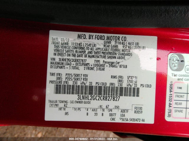 Lincoln MKZ 2012 3LNHL2GC2CR827827 Image 9