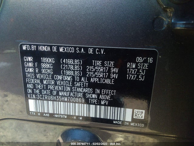 2017 Honda HR-V, VIN: 3CZRU6H35HM700869