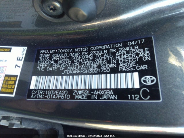 2017 Toyota Prius, VIN: JTDKARFP2H3021750