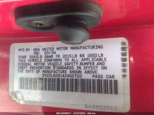 2004 PONTIAC VIBE VIN: 5Y2SL62814Z462722