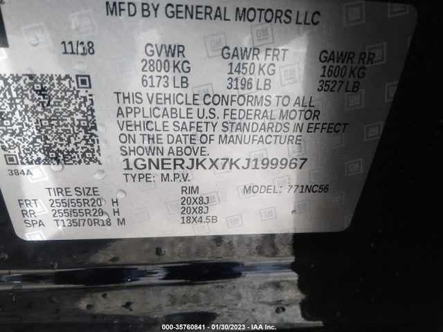 Chevrolet Traverse Rs 2019 1GNERJKX7KJ199967 Image 9