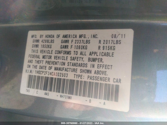 2012 HONDA ACCORD SDN LX VIN: 1HGCP2F34CA002503