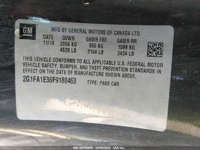 2015 Chevrolet Camaro, VIN: 2G1FA1E36F9180463