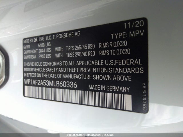 2021 Porsche Macan, VIN: WP1AF2A53MLB60336