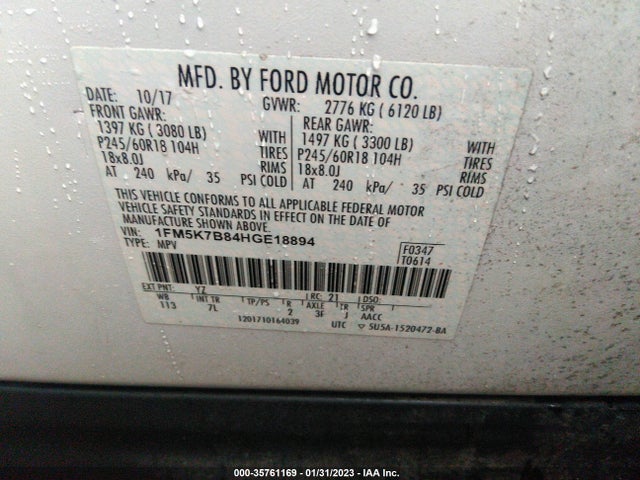 2017 Ford Explorer, VIN: 1FM5K7B84HGE18894