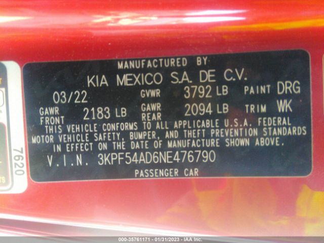 3KPF54AD6NE476790 KIA Forte Gt-line