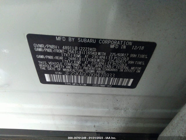 2019 Subaru Forester, VIN: JF2SKAGC7KH478933