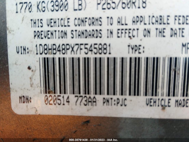 Dodge Durango Slt 2007 1D8HB48PX7F545881 Image 10