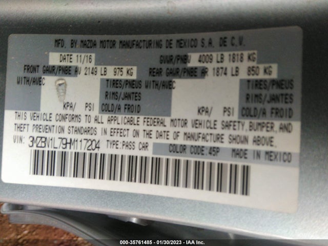 2017 Mazda 3, VIN: 3MZBN1L79HM117204