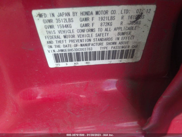 2013 HONDA FIT SPORT VIN: JHMGE8H53DC003783