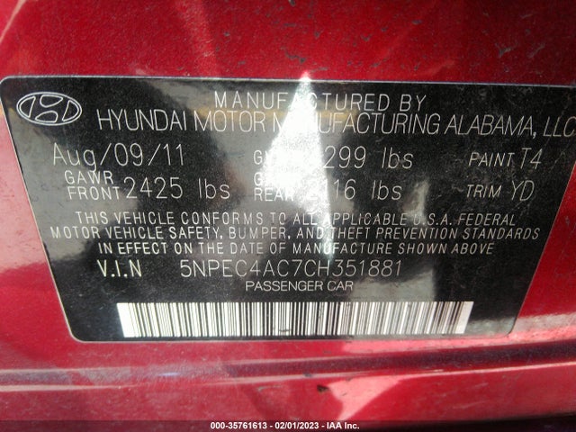 Hyundai Sonata 2.4l Limited 2012 5NPEC4AC7CH351881 Image 9