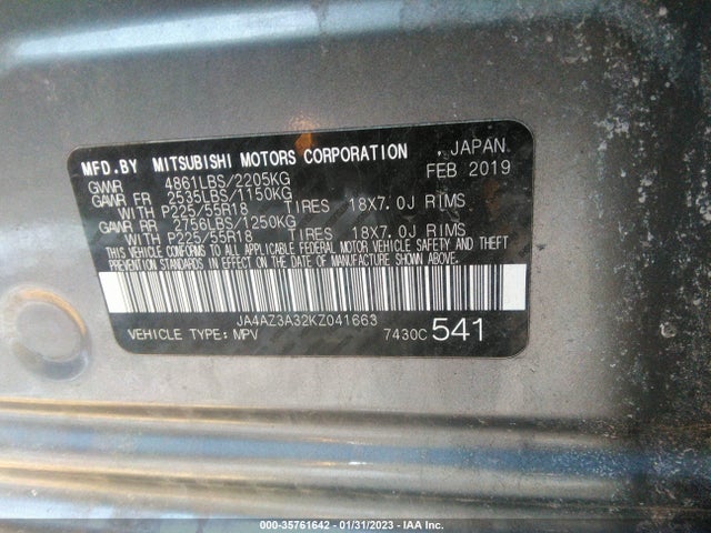 2019 Mitsubishi Outlander, VIN: JA4AZ3A32KZ041663