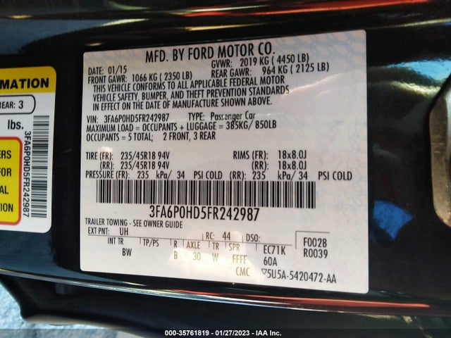 2015 Ford Fusion, VIN: 3FA6P0HD5FR242987