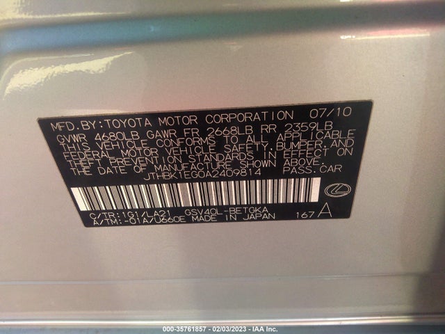Lexus ES 350 2010 JTHBK1EG0A2409814 Image 9