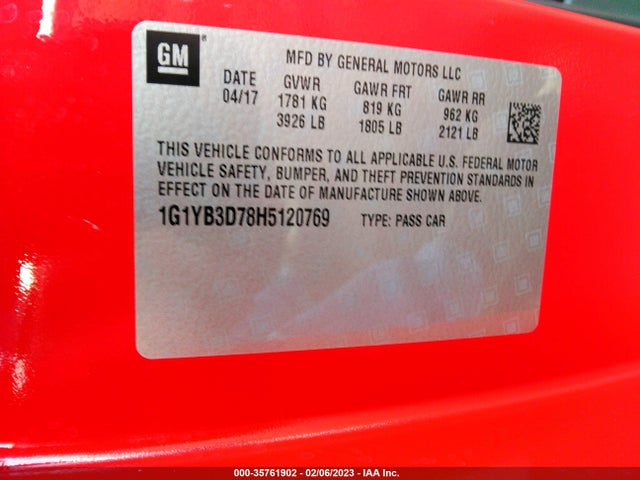 2017 Chevrolet Corvette, VIN: 1G1YB3D78H5120769