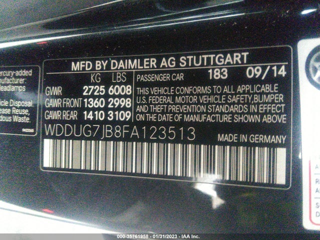 2015 Mercedes-Benz S-Class, VIN: WDDUG7JB8FA123513