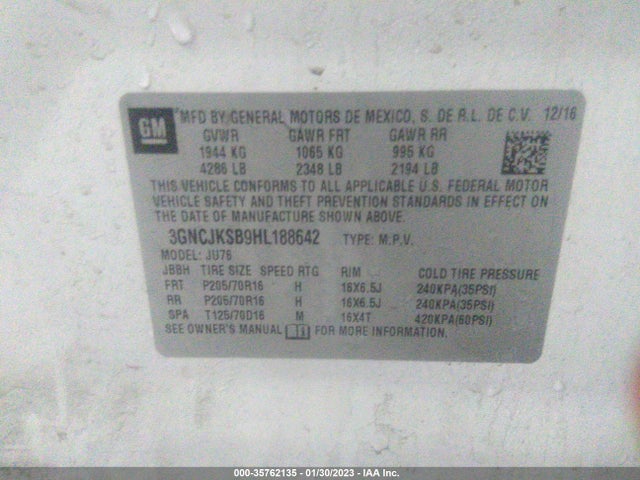 2017 Chevrolet Trax, VIN: 3GNCJKSB9HL188642