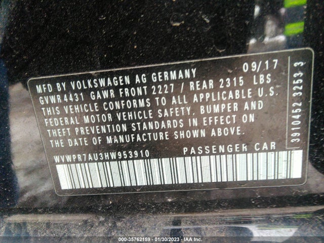 2017 Volkswagen Golf, VIN: WVWPR7AU3HW953910