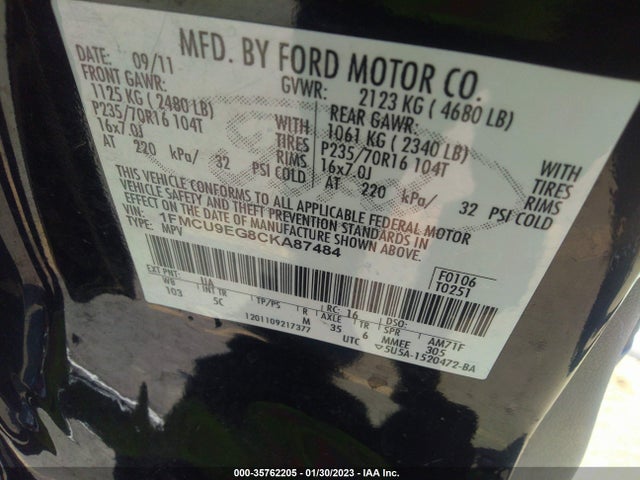 2012 FORD ESCAPE LIMITED VIN: 1FMCU9EG8CKA87484