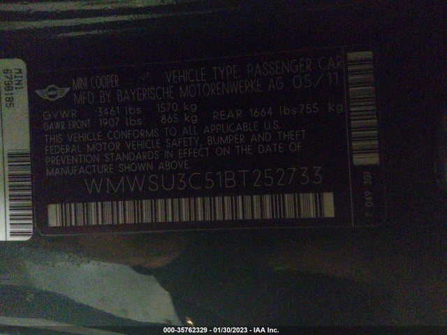 WMWSU3C51BT252733 Mini COOPER HARDTOP