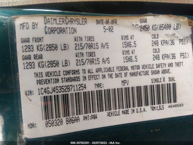 1C4GJ45352B711254 Chrysler Voyager Lx