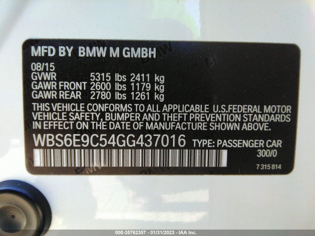 2016 BMW M6, VIN: WBS6E9C54GG437016