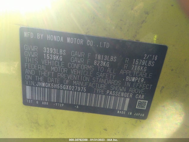 Honda FIT LX 2016 JHMGK5H55GX027975 Image 10