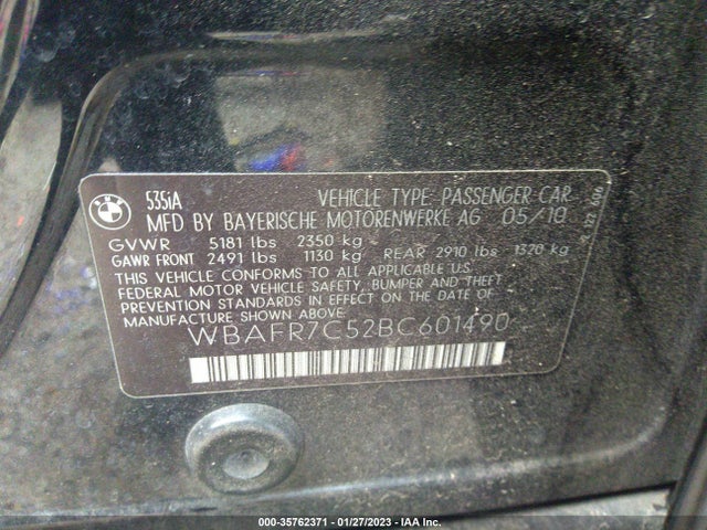 BMW 5 Series 535i 2011 WBAFR7C52BC601490 Image 9