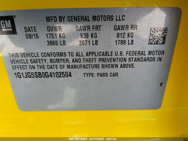 Chevrolet Sonic Rs 2016 1G1JG5SB0G4102504 Image 11