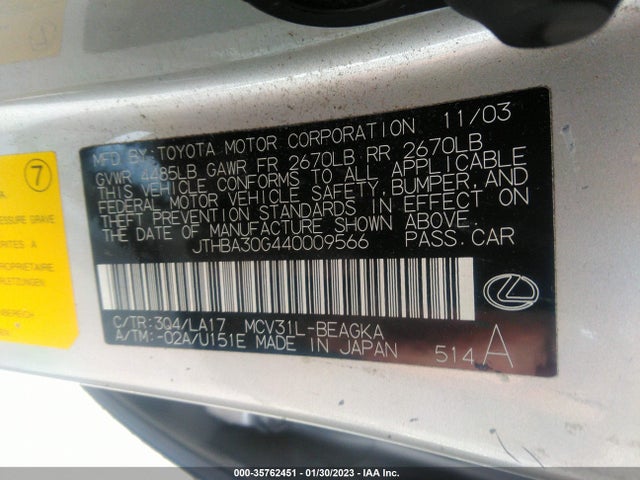 Lexus ES 330 2004 JTHBA30G440009566 Image 10