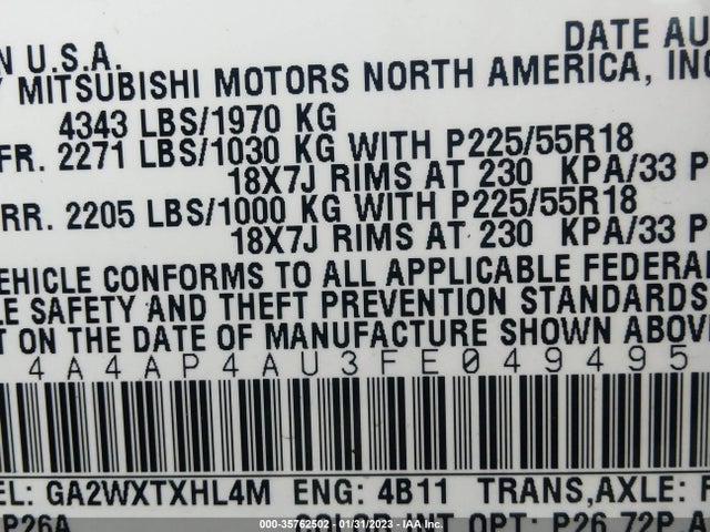 4A4AP4AU3FE049495 Mitsubishi Outlander Sport Se