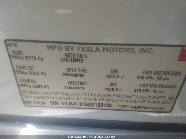Tesla MODEL S 2016 5YJSA1E16GF158108 Image 11