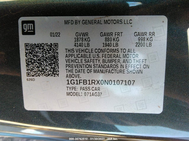 2022 Chevrolet Camaro, VIN: 1G1FB1RX0N0107107