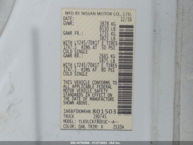 1N6BF0KM4HN801503 Nissan Nv Cargo S