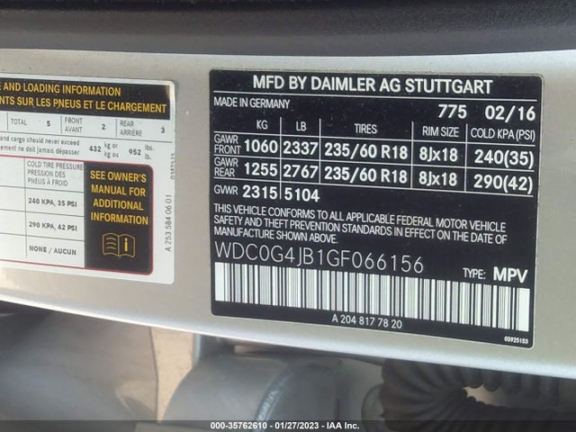 2016 Mercedes-Benz GLC-Class, VIN: WDC0G4JB1GF066156