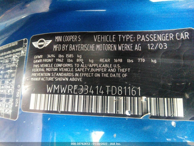 WMWRE33414TD81161 Mini Cooper Hardtop S