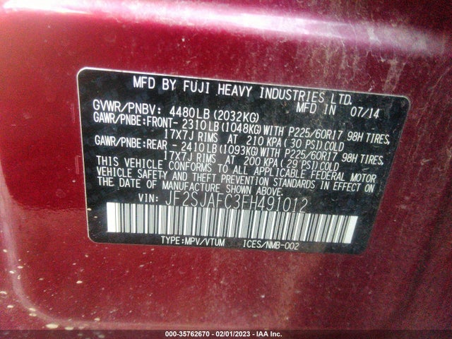 2015 Subaru Forester, VIN: JF2SJAFC3FH491012