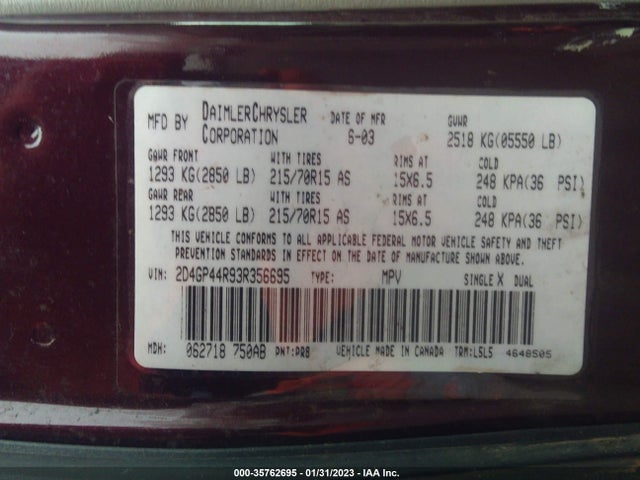 Dodge Grand Caravan Sport 2003 2D4GP44R93R356695 Image 10