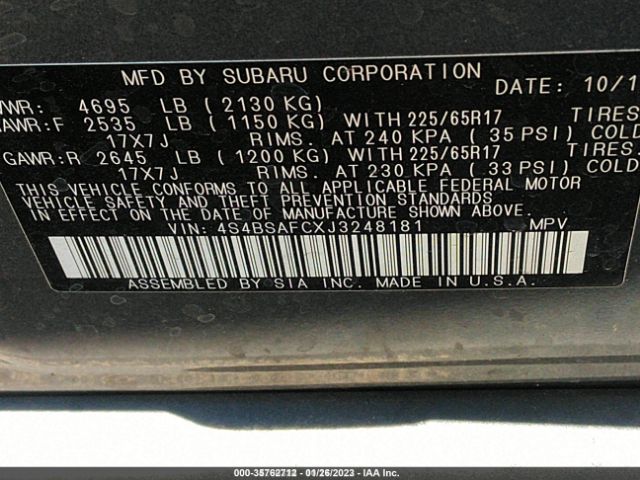 4S4BSAFCXJ3248181 Subaru Outback Premium