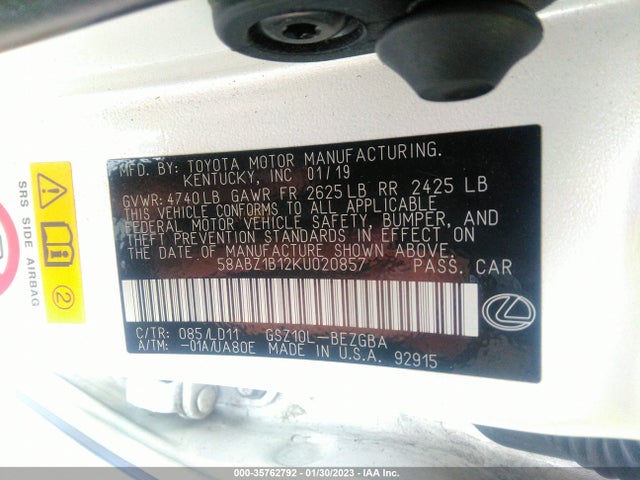 58ABZ1B12KU020857 Lexus Es Es 350