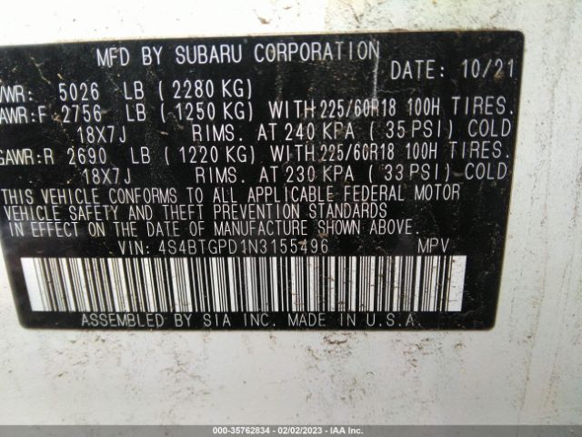 4S4BTGPD1N3155496 Subaru Outback Touring Xt