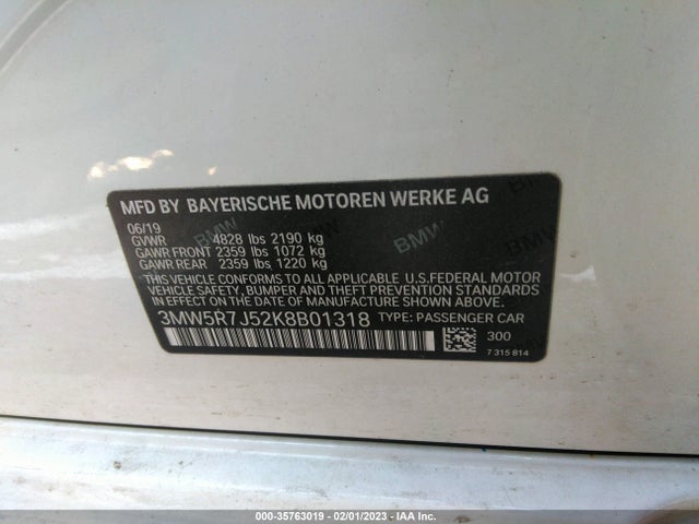 2019 BMW 3 Series, VIN: 3MW5R7J52K8B01318