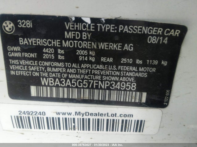 BMW 3 Series 328i 2015 WBA3A5G57FNP34958 Image 9