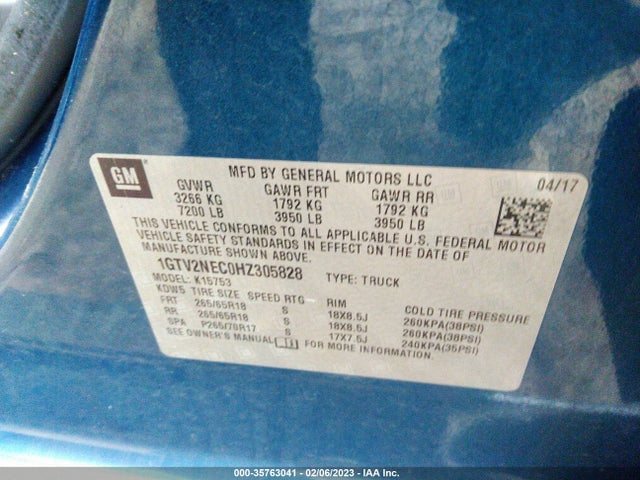 2017 GMC Sierra 1500, VIN: 1GTV2NEC0HZ305828